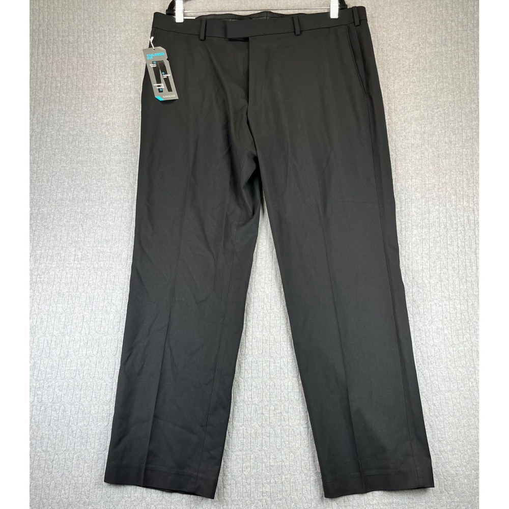 New Savane Black Premium Flex Waist Dress Pants Men 38W 30L Tailored Fit